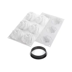 KIT TARTE RING FLEUR ø80 MM - SET STAMPO IN SILICONE + 6 ANELLI