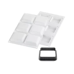 KIT TARTE RING SQUARE 80X80 MM - SET STAMPO IN SILICONE 67X67 MM + 6 ANELLI